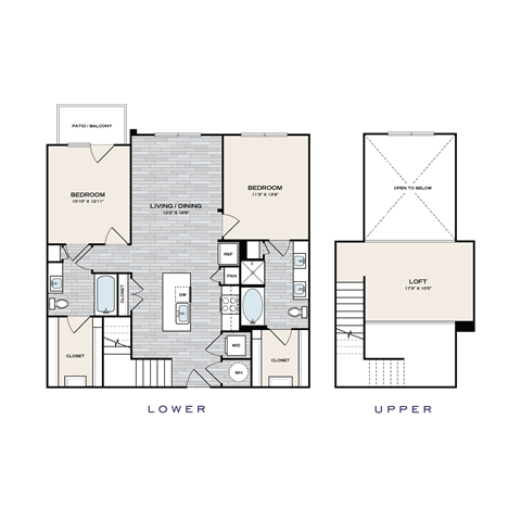 Floor plan for 2 beds, 2 baths, 1320 sqft